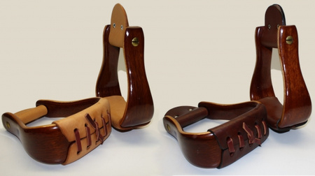 "Double CC" Deluxe Holzsteigbügel - Lackiert - helles oder dunkles Trittleder - DUNKEL - TWO TONE - GESCHWUNGENE Ausführung