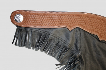"EE Tack"  Chaps mit BESATZ & Fransen - Premium Soft Glattleder - Schwarz - Reissverschluss