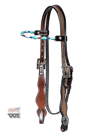 Ogłowie WI o splocie koszykowym / z naczółkiem z koralików