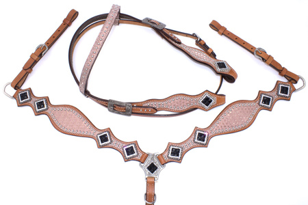 różowo-brokatowy zestaw lptrick bridle + napierśnik