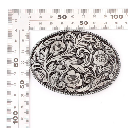 "AE" Belt Buckle - Oval - Flower / Grey-Silver