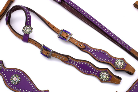 fioletowy zestaw lptrick uzda na jedno ucho + napierśnik