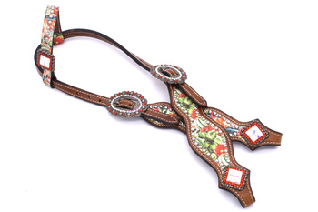 Ogłowie pokazowe LpTrick z kwiatowym wzorem