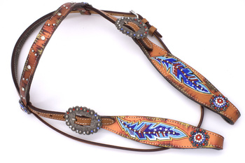 Ogłowie LpTrick z motywem piór i błyszczącym naczółkiem