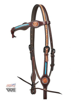 Ogłowie HORSEMAN´S TACK z turkusowym kwiatem i oplotem